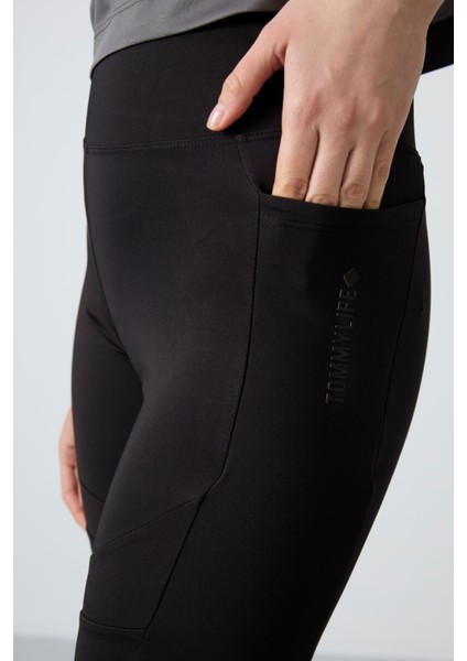 Siyah Polyester Esnek Standart Fit Performans Kadın Biker Tayt - 91012 modelleri