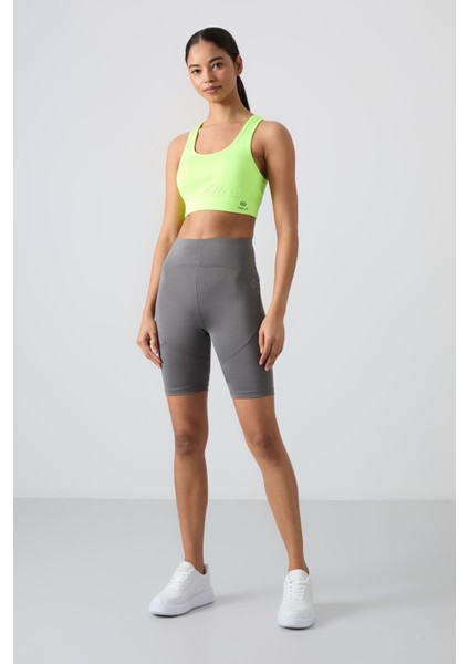 Koyu Gri Polyester Esnek Standart Fit Performans Kadın Biker Tayt - 91013