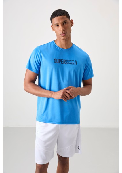 Saks Polyester Nefes Alan Dokulu İnce Esnek Standart Fit Erkek Performans T-Shirt - 88385