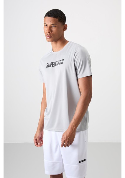 Gri Polyester Nefes Alan Dokulu İnce Esnek Standart Fit Erkek Performans T-Shirt - 88385 fırsatları