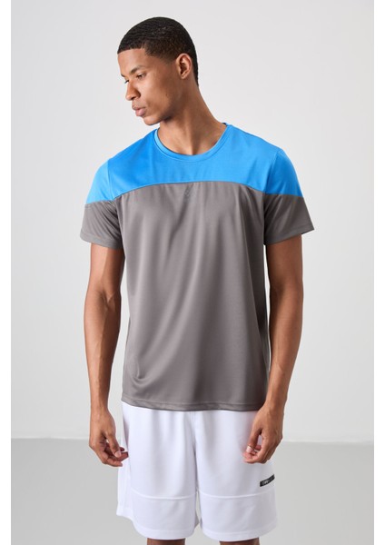 Koyu Gri Polyester Nefes Alan Dokulu İnce Esnek Standart Fit Erkek Performans T-Shirt - 88386