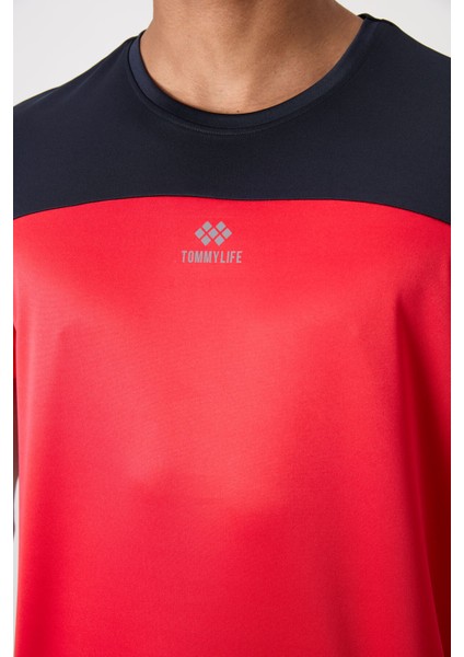 Kırmızı Polyester Nefes Alan Dokulu İnce Esnek Standart Fit Erkek Performans T-Shirt - 88386 modelleri