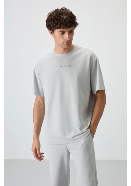 Taş Pamuklu Kalın Yüzeyi Dokulu Oversize Fit Baskılı Erkek T-Shirt - 88364