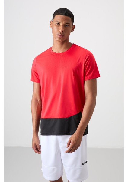 Kırmızı Polyester Nefes Alan Dokulu İnce Esnek Standart Fit Erkek Performans T-Shirt - 88383