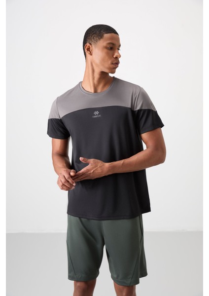 Siyah Polyester Nefes Alan Dokulu İnce Esnek Standart Fit Erkek Performans T-Shirt - 88386