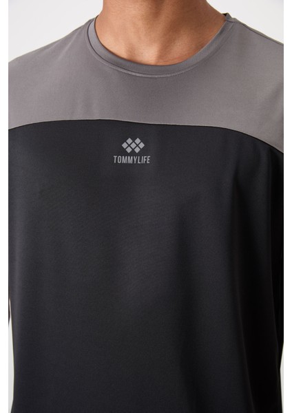 Siyah Polyester Nefes Alan Dokulu İnce Esnek Standart Fit Erkek Performans T-Shirt - 88386 modelleri