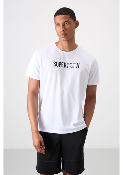 Beyaz Polyester Nefes Alan Dokulu İnce Esnek Standart Fit Erkek Performans T-Shirt - 88385