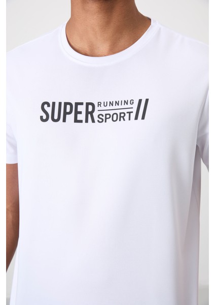 Beyaz Polyester Nefes Alan Dokulu İnce Esnek Standart Fit Erkek Performans T-Shirt - 88385 modelleri