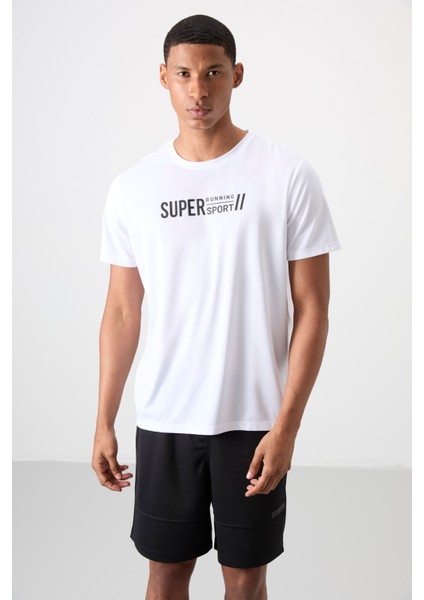 Beyaz Polyester Nefes Alan Dokulu İnce Esnek Standart Fit Erkek Performans T-Shirt - 88385 fırsatları