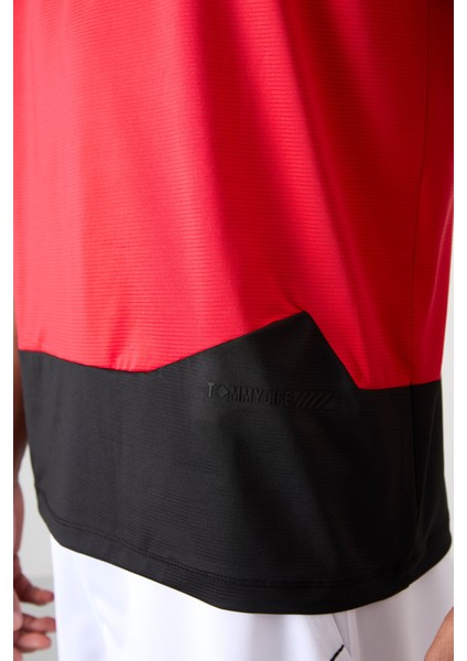 Kırmızı Polyester Nefes Alan Dokulu İnce Esnek Standart Fit Erkek Performans T-Shirt - 88383 indirimleri