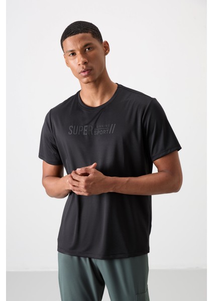 Siyah Polyester Nefes Alan Dokulu İnce Esnek Standart Fit Erkek Performans T-Shirt - 88385 fırsatları