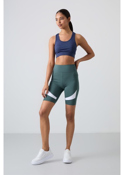 Orman Yeşili Polyester Esnek Standart Fit Performans Kadın Biker Tayt - 91012