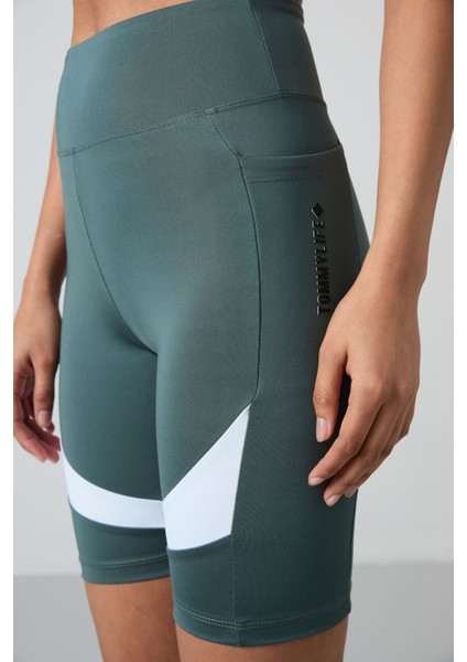 Orman Yeşili Polyester Esnek Standart Fit Performans Kadın Biker Tayt - 91012 modelleri