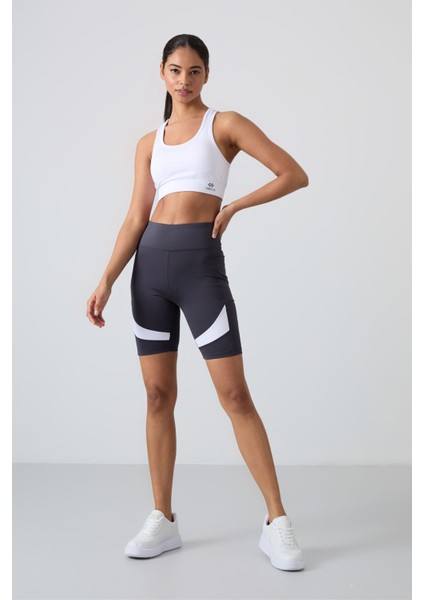 Antrasit Polyester Esnek Standart Fit Performans Kadın Biker Tayt - 91012