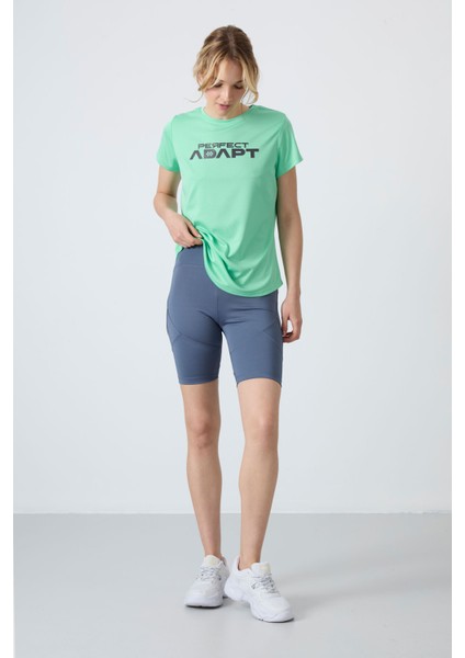 Petrol Polyester Esnek Standart Fit Performans Kadın Biker Tayt - 91013