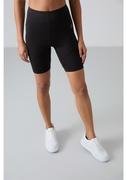 Siyah Polyester Esnek Standart Fit Performans Kadın Biker Tayt - 91013 modelleri