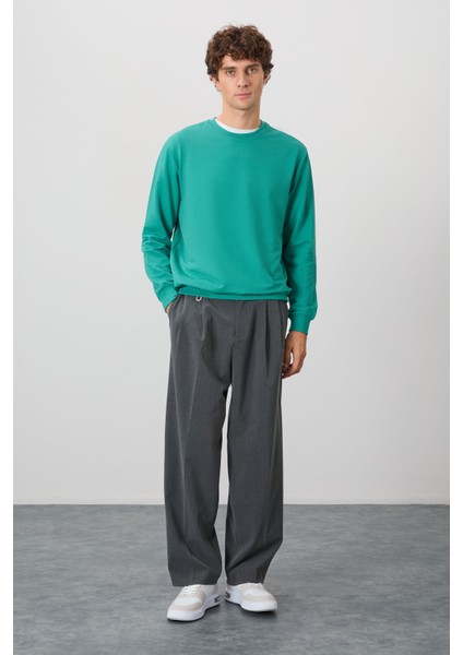 Deniz Yeşili Pamuk Yumuşak Dokulu Standart Fit Basic Erkek Sweatshirt - 88363 fiyatları