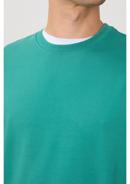 Deniz Yeşili Pamuk Yumuşak Dokulu Standart Fit Basic Erkek Sweatshirt - 88363 fırsatları