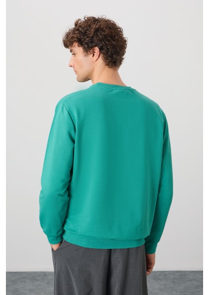 Deniz Yeşili Pamuk Yumuşak Dokulu Standart Fit Basic Erkek Sweatshirt - 88363 indirimleri