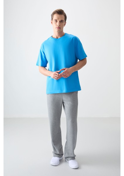 Petrol Mavi %100 Pamuk Kalın Yumuşak Dokulu Oversize Fit Basic Erkek T-Shirt - 88353 fiyatları