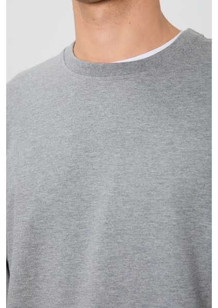 Gri Melanj Pamuk Yumuşak Dokulu Standart Fit Basic Erkek Sweatshirt - 88363 fiyatları