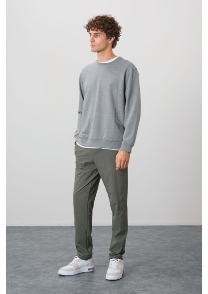 Gri Melanj Pamuk Yumuşak Dokulu Standart Fit Basic Erkek Sweatshirt - 88363 modelleri