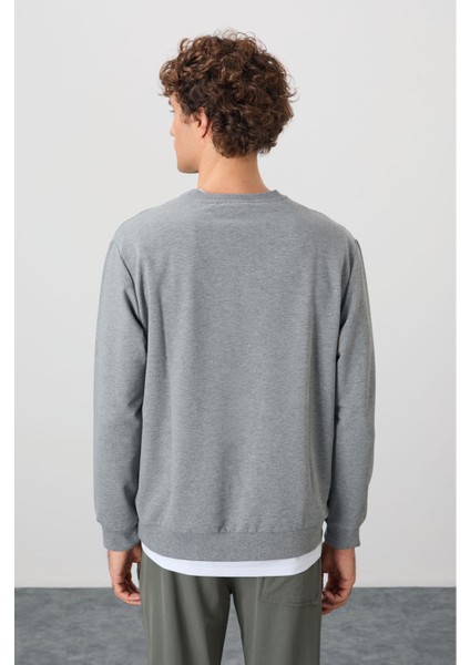 Gri Melanj Pamuk Yumuşak Dokulu Standart Fit Basic Erkek Sweatshirt - 88363 indirimleri