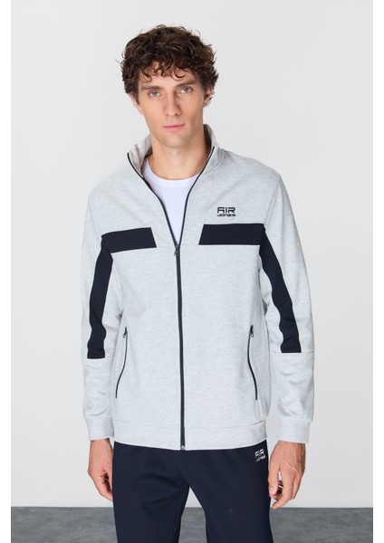 Gri-Lacivert Yüzeyi Dokulu Standart Fit Nakışlı Erkek Eşofman Takım - 85248 indirimleri