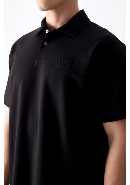 Siyah Pamuklu Kalın Yumuşak Dokulu Polo Yaka Oversize Fit Basic Erkek T- Shirt - 88382 fiyatları