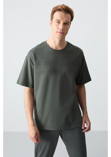 Haki Pamuklu Kalın Yumuşak Dokulu Oversize Fit Basic Erkek Eşofman Takım - 85261 fiyatları