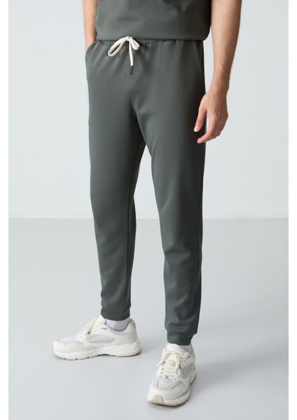Haki Pamuklu Kalın Yumuşak Dokulu Oversize Fit Basic Erkek Eşofman Takım - 85261 fırsatları