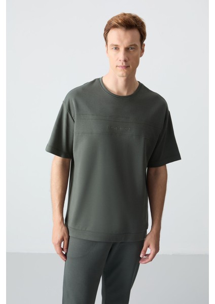 Haki Pamuklu Kalın Yumuşak Dokulu Oversize Fit Basic Erkek Eşofman Takım - 85261 indirimleri