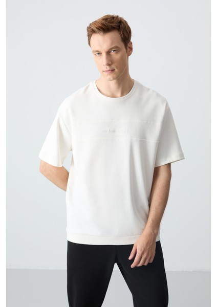 Ekru Siyah Pamuklu Kalın Yumuşak Dokulu Oversize Fit Basic Erkek Eşofman Takım - 85261 modelleri