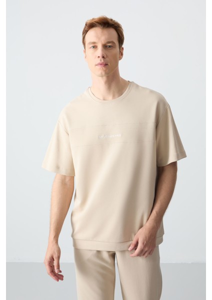 Bej Pamuklu Kalın Yumuşak Dokulu Oversize Fit Basic Erkek Eşofman Takım - 85261 indirimleri