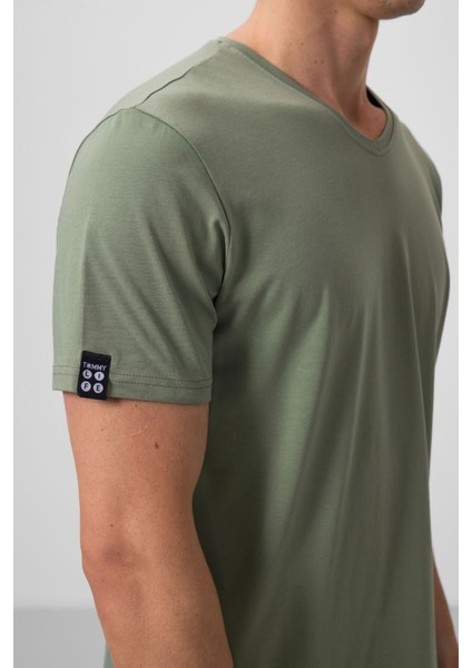 Açık Yeşil Basic Kısa Kol Standart Kalıp V Yaka Erkek T-Shirt - 87912 modelleri
