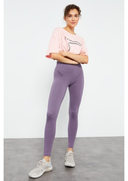 Eflatun Yüksek Bel Toparlayıcı Slim Fit Dar Paça Kadın Tayt - 94011 indirimleri