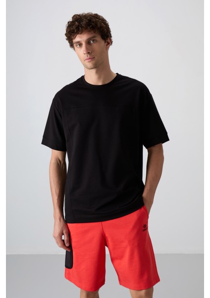 Siyah Pamuklu Kalın Yumuşak Dokulu Oversize Fit Basic Erkek T-Shirt - 88349