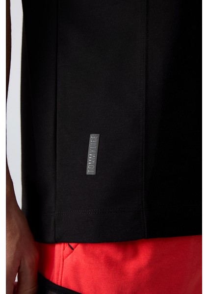 Siyah Pamuklu Kalın Yumuşak Dokulu Oversize Fit Basic Erkek T-Shirt - 88349 modelleri