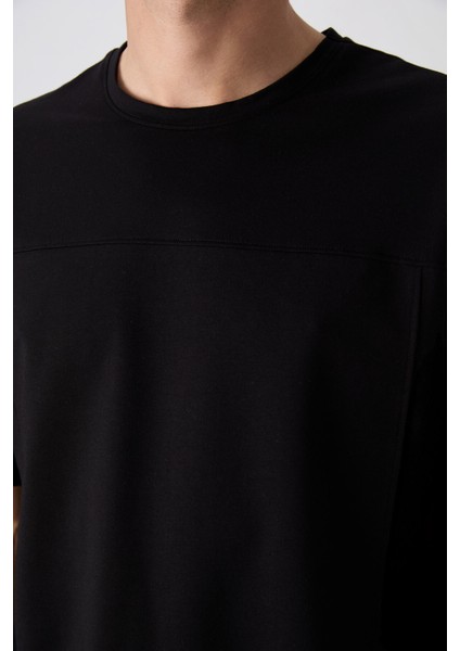 Siyah Pamuklu Kalın Yumuşak Dokulu Oversize Fit Basic Erkek T-Shirt - 88349 fırsatları