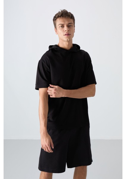 Siyah Pamuklu Kalın Yumuşak Dokulu Oversize Fit Basic Erkek T-Shirt - 88352