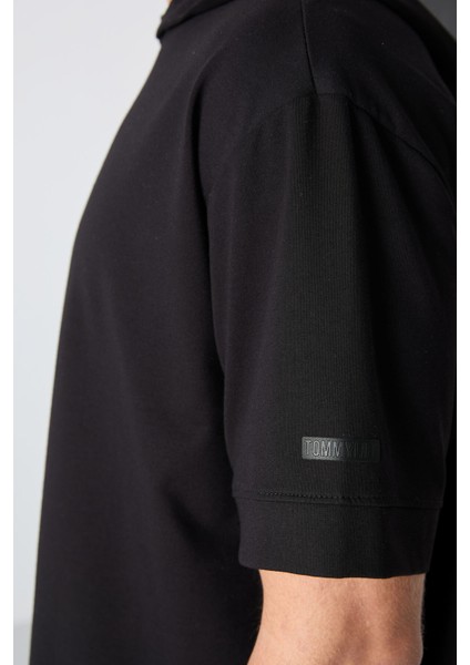 Siyah Pamuklu Kalın Yumuşak Dokulu Oversize Fit Basic Erkek T-Shirt - 88352 modelleri