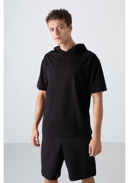 Siyah Pamuklu Kalın Yumuşak Dokulu Oversize Fit Basic Erkek T-Shirt - 88352 fırsatları