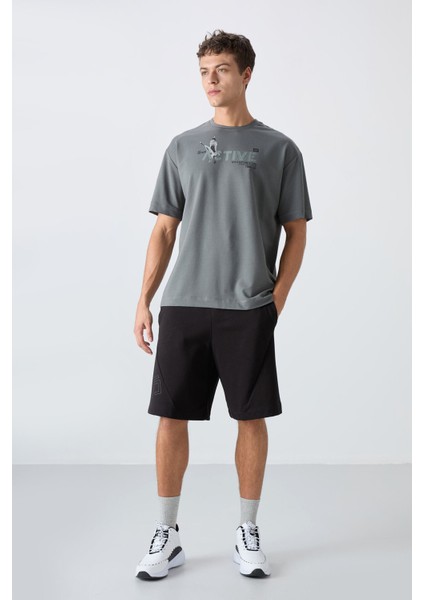 Haki Pamuklu Kalın Yumuşak Dokulu Oversize Fit Baskılı Erkek T-Shirt - 88344 fiyatları