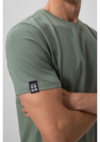Açık Yeşil Erkek Basic Kısa Kol Standart Kalıp O Yaka T-shirt - 87911 modelleri