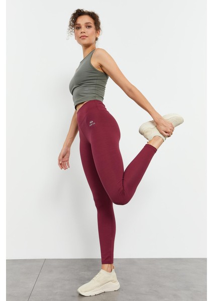 Bordo Yüksek Bel Toparlayıcı Slim Fit Dar Paça Kadın Tayt - 94011 modelleri