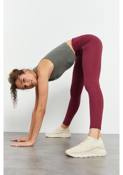 Bordo Yüksek Bel Toparlayıcı Slim Fit Dar Paça Kadın Tayt - 94011 fırsatları