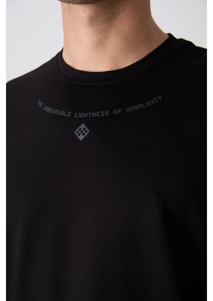 Siyah Pamuklu Kalın Yumuşak Dokulu Oversize Fit Baskılı Erkek T-Shirt - 88343 modelleri
