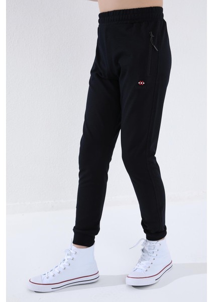 Lacivert Fermuarlı Standart Fit İnce Erkek Çocuk Eşofman Alt - 64042