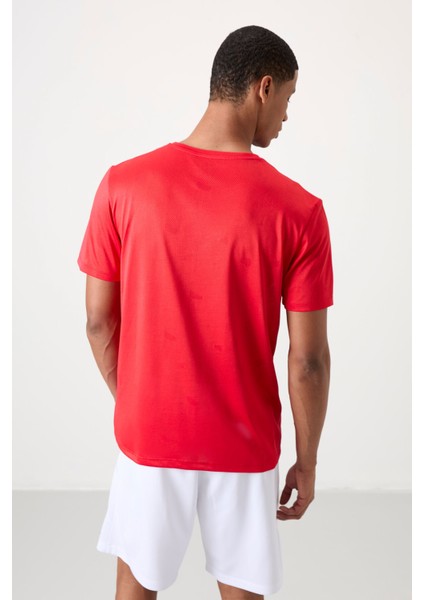 Kırmızı Polyester Nefes Alan Jakarlı İnce Esnek Standart Fit Erkek Performans T-Shirt - 88398 indirimleri