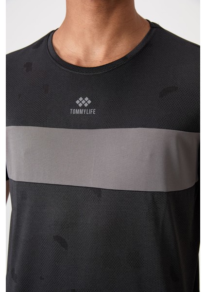 Siyah Polyester Nefes Alan Jakarlı İnce Esnek Standart Fit Erkek Performans T-Shirt - 88398 modelleri